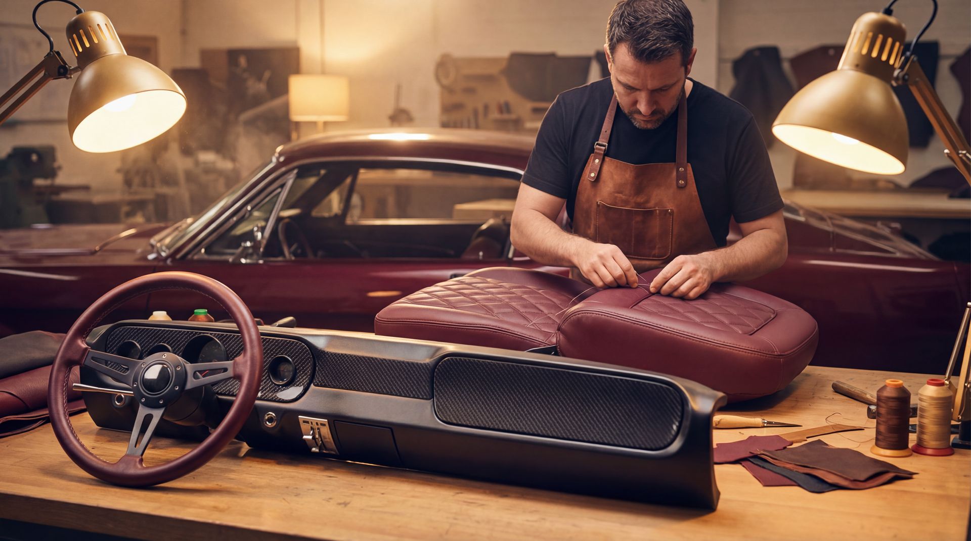 同人动漫改装教程视频：经典肌肉车内饰翻新手工皮革定制